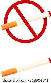 Vector illustration of Cigarette and No Smoking symbol	
