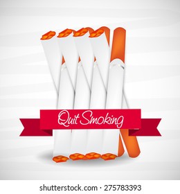 Vector illustration of a cigarette with red ribbon for World No Tobacco Day in gray background.