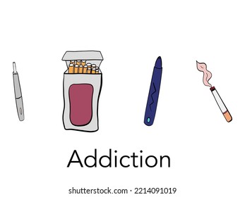 Ilustración vectorial del tabaquismo de humo de cigarrillo y adicción a la nicotina