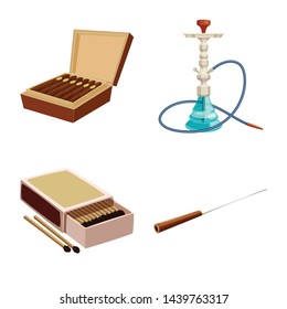 Vector illustration of cigarette and tobacco sign. Collection of cigarette and nicotine vector icon for stock.