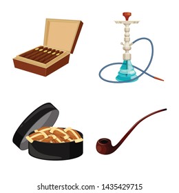 Vector illustration of cigarette and tobacco symbol. Collection of cigarette and nicotine vector icon for stock.