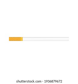 Vector illustration of a cigarette with a yellow filter on a white isolated background. Flat realistic design. For various purposes of design.