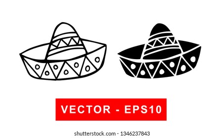 Vector Illustration of Cinco De Mayo Hat. Isolated flat line and silhouette of sign, symbol, or objects for graphic design.