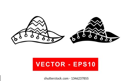 Vector Illustration of Cinco De Mayo Hat. Isolated flat line and silhouette of sign, symbol, or objects for graphic design.