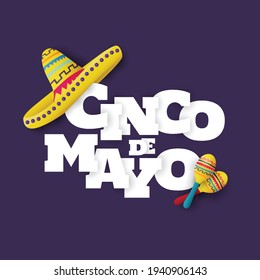 Vector illustration of Cinco de Mayo. Design with lettering, and national elements of the holiday.
