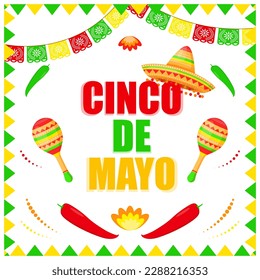 Ilustración vectorial del saludo de Cinco de Mayo, diseño de medios sociales portada de la pancarta de fondo del afiche del volante 