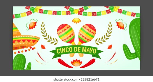 Vector illustration of Cinco de Mayo greeting, social media feed design cover banner post flyer poster background 