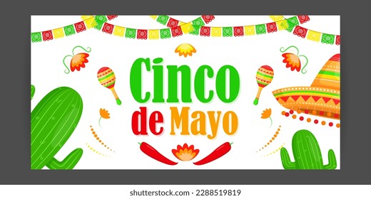 Vector illustration of Cinco de Mayo greeting, social media feed design cover banner post flyer poster background 