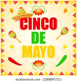 Vector illustration of Cinco de Mayo greeting, social media feed design cover banner post flyer poster background 