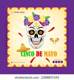 Vector illustration of Cinco de Mayo greeting, social media feed design cover banner post flyer poster background 