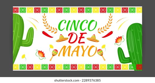 Vector illustration of Cinco de Mayo greeting, social media feed design cover banner post flyer poster background 