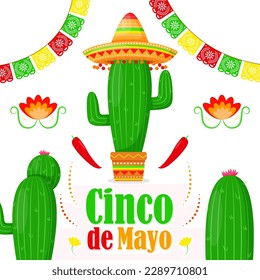 Vector illustration of Cinco de Mayo greeting, social media feed design cover banner post flyer poster background 