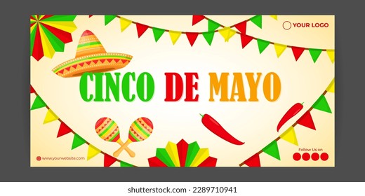 Vector illustration of Cinco de Mayo greeting, social media feed design cover banner post flyer poster background 