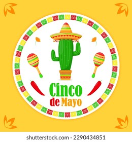 Vector illustration of Cinco de Mayo greeting, social media feed design cover banner post flyer poster background 