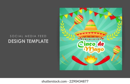 Vector illustration of Cinco de Mayo social media story feed set mockup template poster flyer