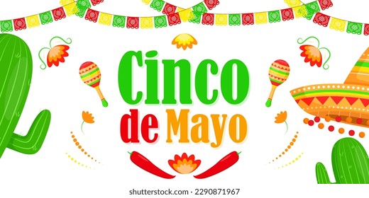 Ilustración vectorial del saludo de Cinco de Mayo, diseño de medios sociales portada de la pancarta de fondo del afiche del volante 