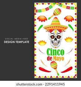 Vector illustration of Cinco de Mayo social media story feed set mockup template poster flyer