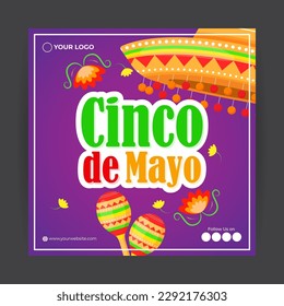 Vector illustration of Cinco de Mayo greeting, social media feed design cover banner post flyer poster background 