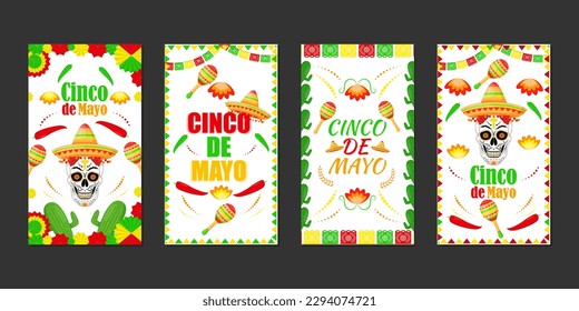 Vector illustration of Cinco de Mayo social media story feed set mockup template poster flyer set