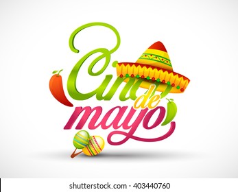 Vector illustration of Cinco De Mayo shiny typography celebration background.