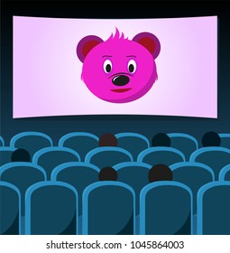 Vector illustration of a cinema hall and a cute bear cartoon illustration on the screen