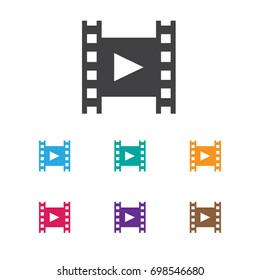 Vector Illustration Of Cinema Symbol On Reel Icon. Premium Quality Isolated Camera Strip Element In Trendy Flat Style.