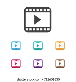 Vector Illustration Of Cinema Symbol On Start Video Icon. Premium Quality Isolated Movie Player Element In Trendy Flat Style.