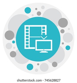 Vector Illustration Of Cinema Symbol On Telly Icon. Premium Quality Isolated Television Element In Trendy Flat Style.