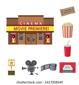 Vector illustration of cinema  and theater sign. Set of cinema  and entertainment vector icon for stock.