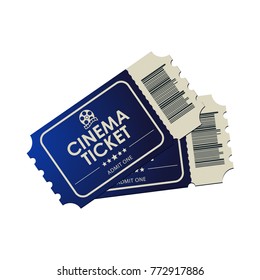 Vector illustration Cinema ticket. Design two blue ticket isolated on white background