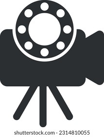Vector illustration of cinematographic tape with a play button. Play video files. Movies symbol.