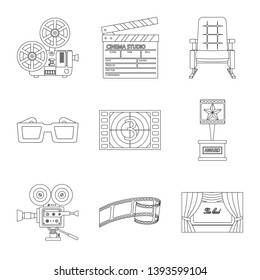 Vector illustration of cinematography and studio sign. Collection of cinematography and entertainment stock symbol for web.