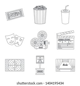 Vector illustration of cinematography and studio sign. Collection of cinematography and entertainment stock vector illustration.