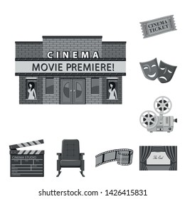 Vector illustration of cinematography and studio sign. Set of cinematography and filming vector icon for stock.