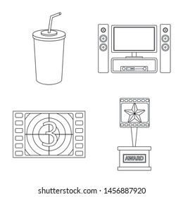 Vector illustration of cinematography and studio sign. Set of cinematography and entertainment vector icon for stock.