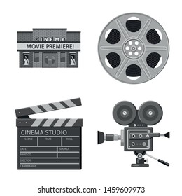 Vector illustration of cinematography and studio sign. Collection of cinematography and filming stock vector illustration.