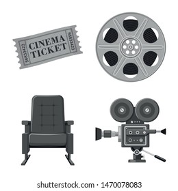 Vector illustration of cinematography and studio sign. Set of cinematography and filming vector icon for stock.
