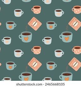 Vektorillustration, Zimtkaffee, süßes Muster, Herz, Liebeskaffee