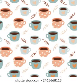 Vector illustration, cinnamon coffee, cute pattern, heart, love coffee