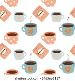 Vektorillustration, Zimtkaffee, süßes Muster, Herz, Liebeskaffee