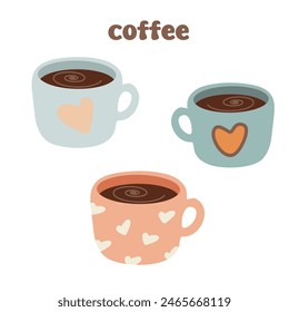 Ilustración vectorial, café de canela, lindo patrón, corazón, café del amor