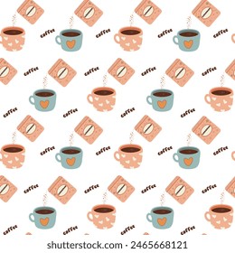 Vector illustration, cinnamon coffee, cute pattern, heart, love coffee