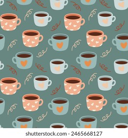 Vector illustration, cinnamon coffee, cute pattern, heart, love coffee