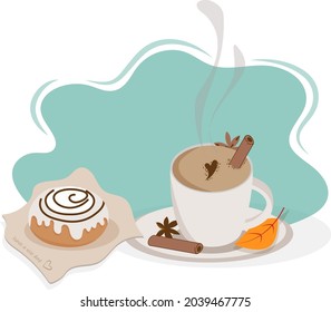vector illustration cinnamon coffee and a pie