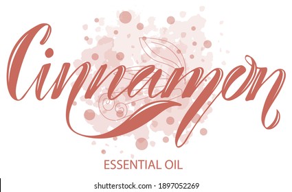 Vector illustration of Cinnamon
Essential Oil text for logotype, packaging, banner, label, poster, decoration, postcard. Cinnamon Essential Oil calligraphy background. EPS 10.