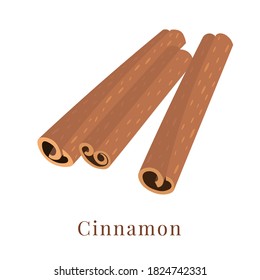 Vector illustration of a cinnamon isolated on a white background. Three sticks. Spices for cooking. 