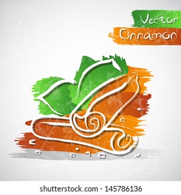 Vector illustration of cinnamon with leaves