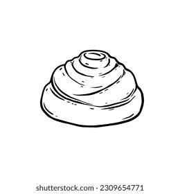 Vector illustration of Cinnamon Roll on plate. Vintage style drawing isolated on white background. Eps 10