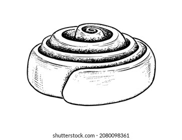 Vector illustration of Cinnamon Roll. Vintage style drawing isolated on white background.