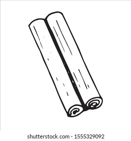 Vector illustration. Cinnamon stick isolated on white. Delicious spicy seasoning for dessert, coffee, baking. Hand drawn doodle clipart. Perfect for menu, poster, food banner